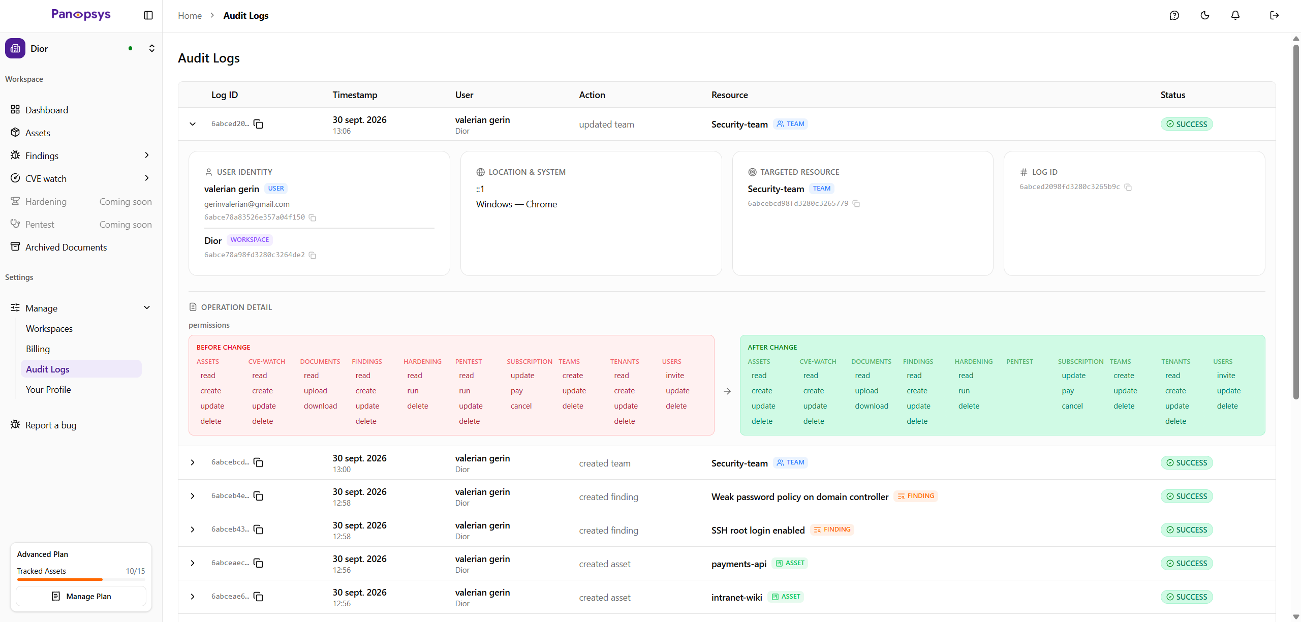 Journaux de la plateforme Panopsys
